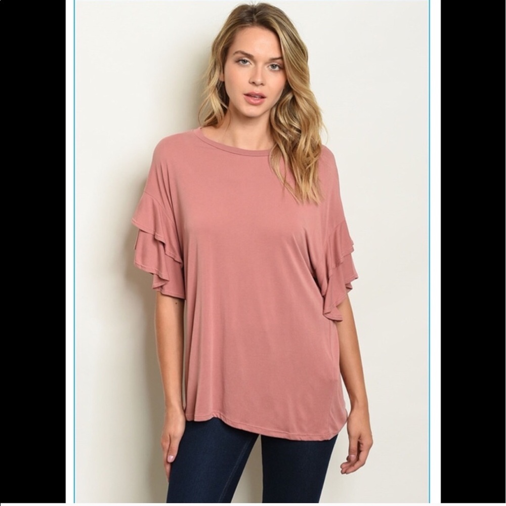 1 left❤️ 2 for $40❤️pretty mauve ruffle sleeve top - Picture 2 of 5